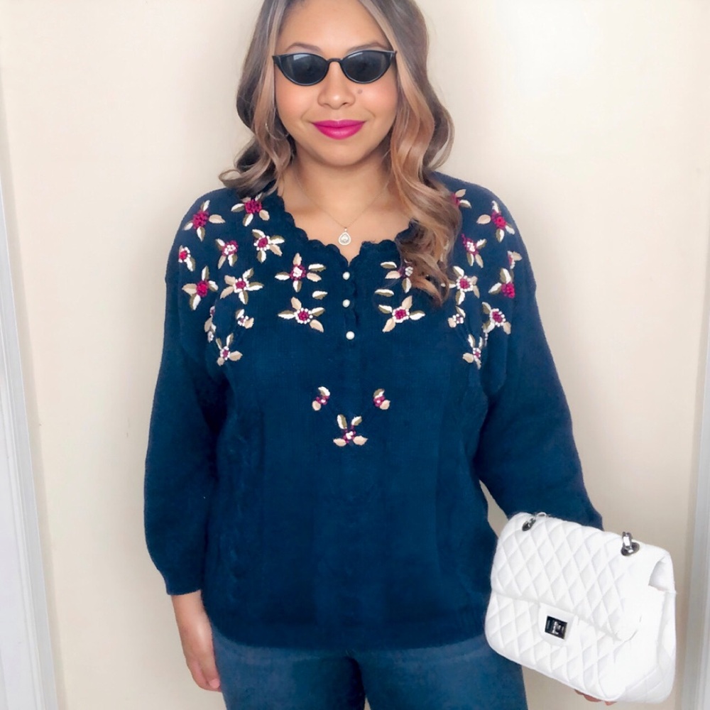 SALE 🔥 Vintage Y2K Sarah Richards Cottagecore floral embroidered sweater Plus 22